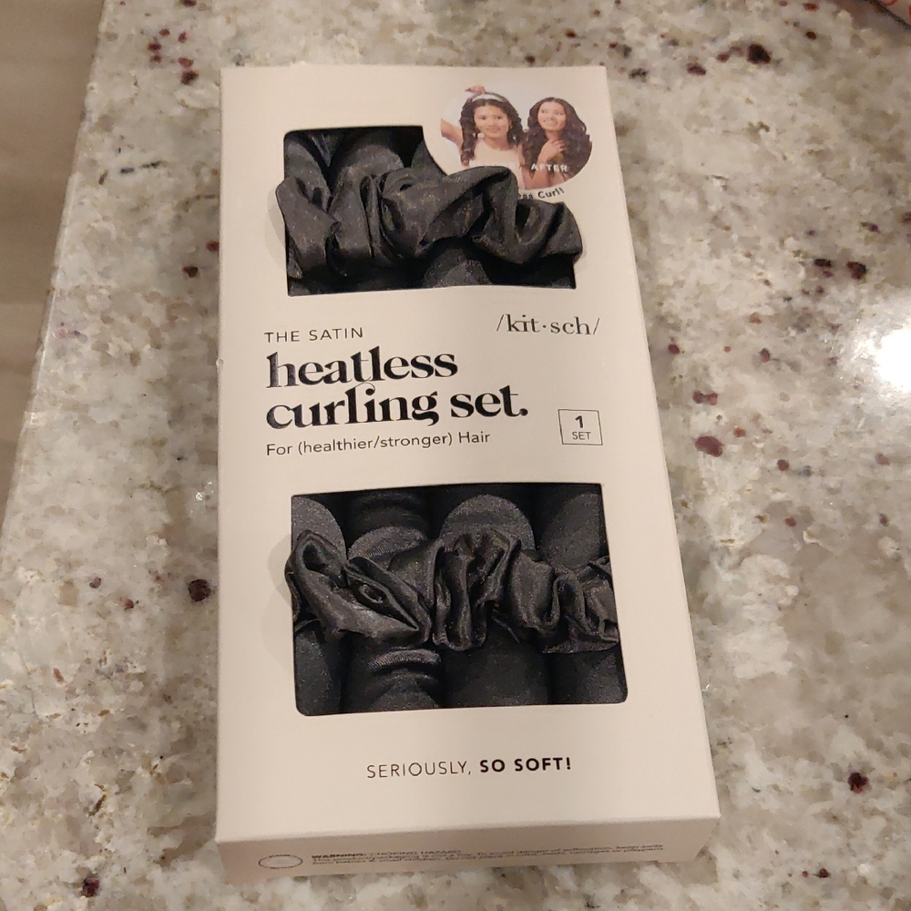 Kitsch The Satin Heatless Hair Curling Set Curling Rod & Satin Scrunchies Charco